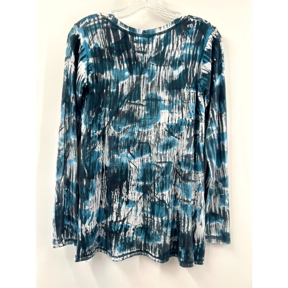 Heyne Bogut Women's Blue Abstract Print Scoop Neck Long Sleeve T-Shirt Size 1 - Picture 2 of 10